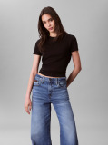 Negru Tricou Cu Maneca Scurta Si Guler Rotund Din Supima  Femei