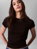 Negru Tricou Cu Maneca Scurta Si Guler Rotund Din Supima  Femei