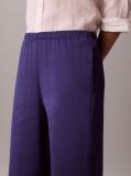 Albastru Pantaloni Din Satin Cu Textura Hammered  Femei