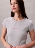 Gri Tricou Slim Cropped Cu Monograma  Femei