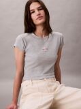 Gri Tricou Slim Cropped Cu Monograma  Femei