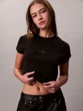 Negru Tricou Slim Cropped Cu Monograma  Femei