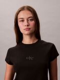 Negru Tricou Slim Cropped Cu Monograma  Femei