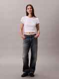 Alb Tricou Slim Cropped Cu Monograma  Femei