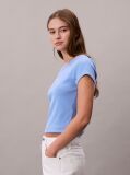Albastru Tricou Slim Din Bumbac Reiat Cu Emblema  Femei