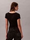 Negru Tricou Slim Din Bumbac Reiat Cu Emblema  Femei