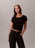 Negru Tricou Slim Din Bumbac Reiat Cu Emblema  Femei