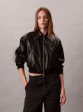Black Cropped Faux Leather Bomber Jacket  Women