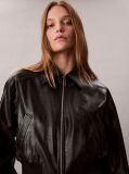 Black Cropped Faux Leather Bomber Jacket  Women