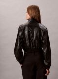 Black Cropped Faux Leather Bomber Jacket  Women