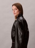 Black Cropped Faux Leather Bomber Jacket  Women