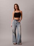 Negru Top Cami Scurt Din Bumbac Reiat  Femei