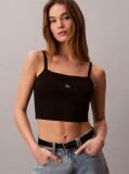 Negru Top Cami Scurt Din Bumbac Reiat  Femei
