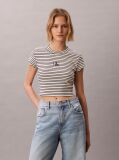 Negru Tricou Slim Reiat Cu Dungi  Femei