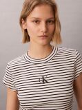Negru Tricou Slim Reiat Cu Dungi  Femei