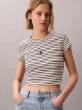 Negru Tricou Slim Reiat Cu Dungi  Femei