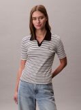 Negru Tricou Polo Slim Reiat Cu Dungi  Femei
