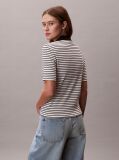 Negru Tricou Polo Slim Reiat Cu Dungi  Femei