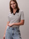 Negru Tricou Polo Slim Reiat Cu Dungi  Femei