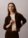 Brown Cropped Logo Elastic Zip Hoodie  Women