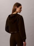 Brown Cropped Logo Elastic Zip Hoodie  Women