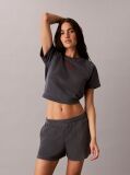 Gri Top Cropped Din Material Towel Terry Cu Maneca Scurta  Femei