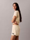 Bej Top Cropped Din Material Towel Terry Cu Maneca Scurta  Femei
