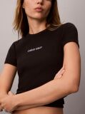 Negru Tricou Din Bumbac Reiat Cu Logo Brodat  Femei