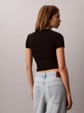 Negru Tricou Din Bumbac Reiat Cu Logo Brodat  Femei