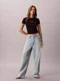 Negru Tricou Din Bumbac Reiat Cu Logo Brodat  Femei