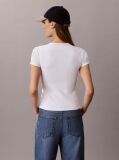 Alb Tricou Din Bumbac Reiat Cu Logo Brodat  Femei