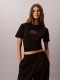 Negru Tricou Cu Guler Rotund Cu Logo Monogram  Femei