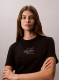 Negru Tricou Cu Guler Rotund Cu Logo Monogram  Femei