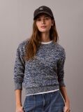 Albastru Pulover Oversize Din Tricot Gros Mouliné Cu Eticheta Cu Monograma  Femei