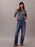 Albastru Pulover Oversize Din Tricot Gros Mouliné Cu Eticheta Cu Monograma  Femei