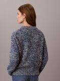 Albastru Pulover Oversize Din Tricot Gros Mouliné Cu Eticheta Cu Monograma  Femei