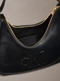 Negru Geanta Hobo Cu Logo Crescent Si Textura Moale  Femei