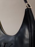 Negru Geanta Hobo Cu Logo Crescent Si Textura Moale  Femei
