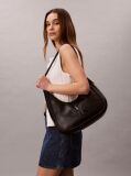 Negru Geanta Hobo Cu Logo Crescent Si Textura Moale  Femei