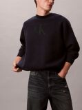 Blue Cotton Blend Monogram Logo Relaxed Sweater  Men