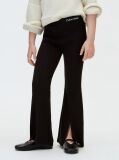 Negru Pantaloni Evazati Din Tricot Reiat Cu Tiv Despicat  Fete