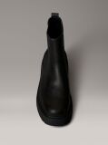Black Leather Chunky Square Toe Chelsea Boots  Women