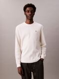 White Long Sleeve Waffle T-shirt  Men