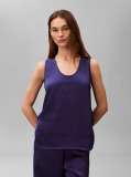 Blue Textured Satin Scoop Neck Tank Top  Women