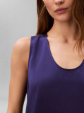 Blue Textured Satin Scoop Neck Tank Top  Women