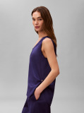 Blue Textured Satin Scoop Neck Tank Top  Women