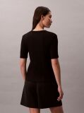 Black Ribbed Half Sleeve T-Shirt  Women