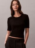 Black Ribbed Half Sleeve T-Shirt  Women