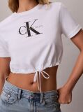 Alb Tricou Crop Cu Tiv Reglabil Cu Snur  Femei
