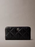 Black Emblem Plaque Quilted Zip Around Wallet  Women